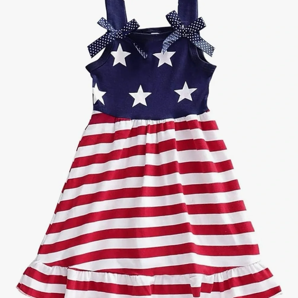 Blue and White Seasonal Dress 4th of July Stars and Stripes patriotic ruffle